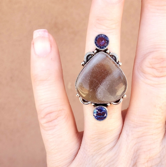 New Fluorite and Blue Topaz 925 Silver Ring. - Picture 14 of 15